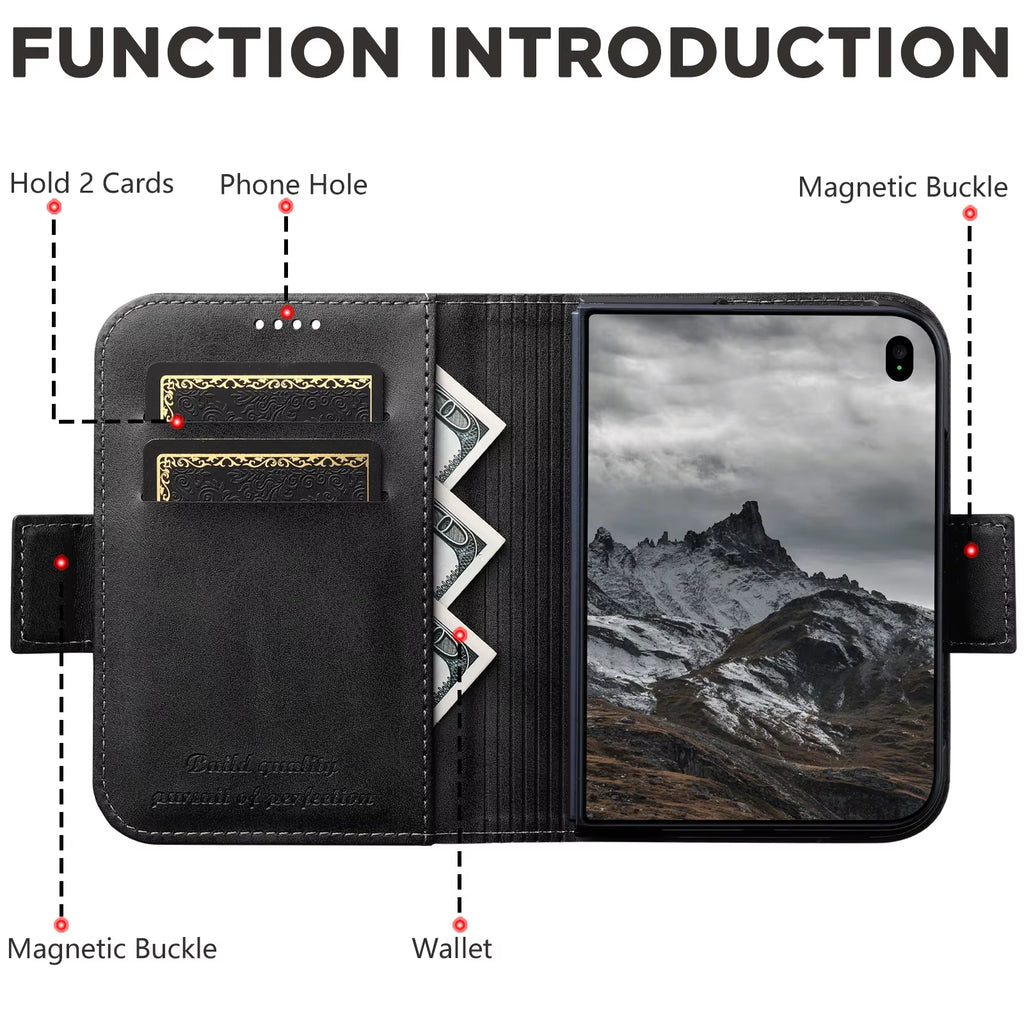 iPhone Duo Phone Case Magnet Buckle Card Holder Stand Flip Cover Wallet Faux Leather