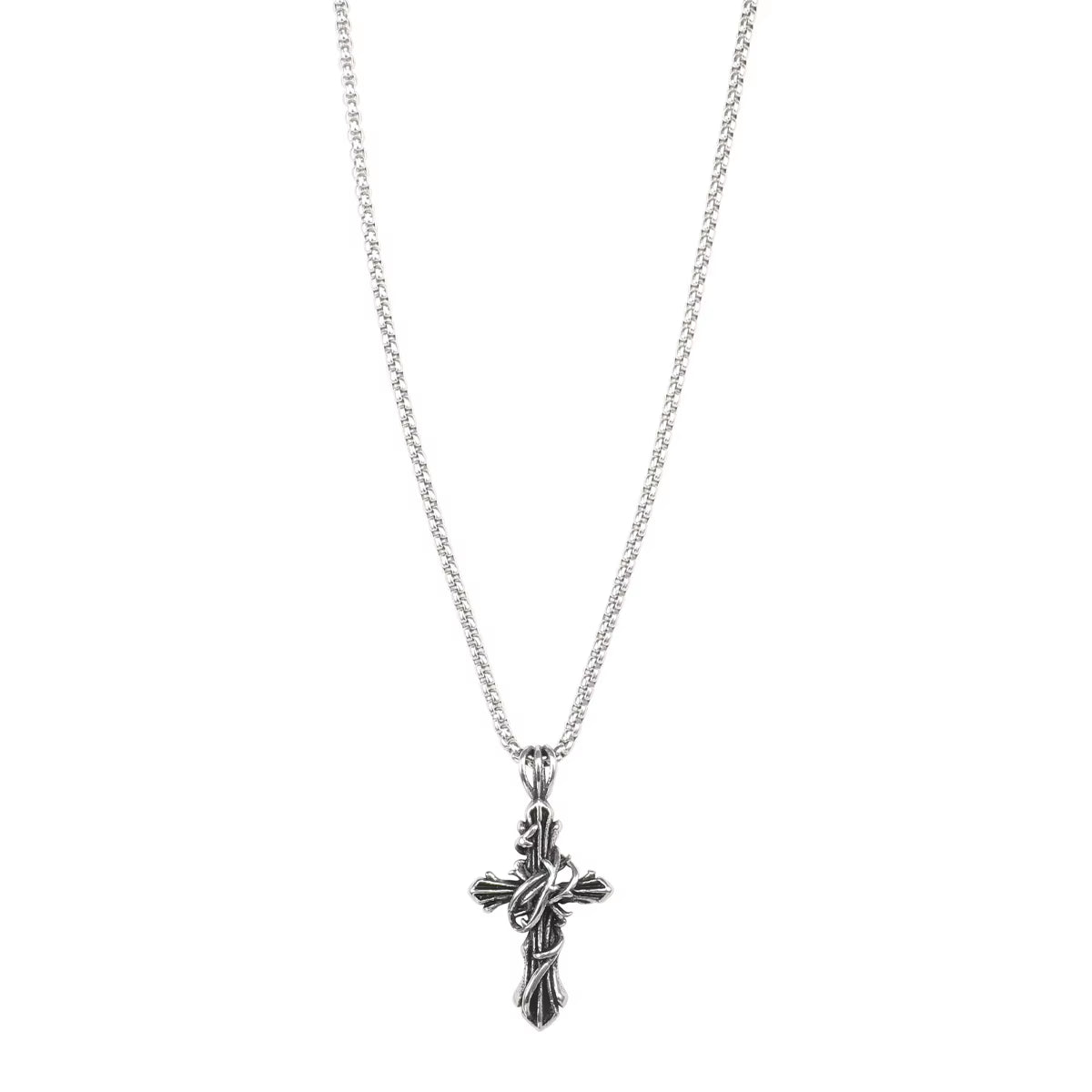 VAF Dornen-Umwickeltes Edelstahl-Kreuz Anhänger-Halskette | Vintage Gothic-Schmuck Geeignet Für Männer Und Frauen