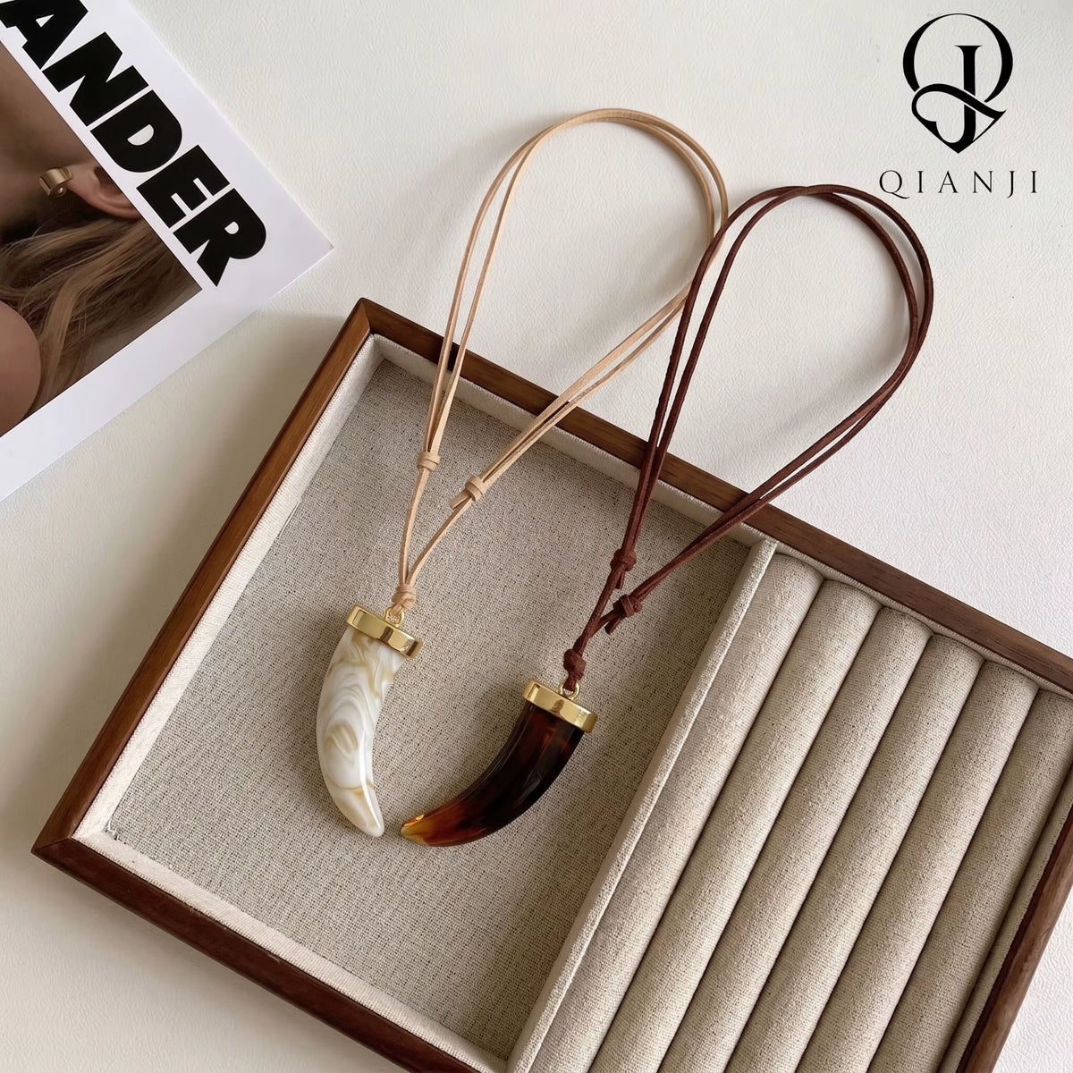 Vintage Wolf Tooth Pendant Necklace with Adjustable Woven Suede Cord, Tribal Style Bohemian Daily Layering Jewelry for Women