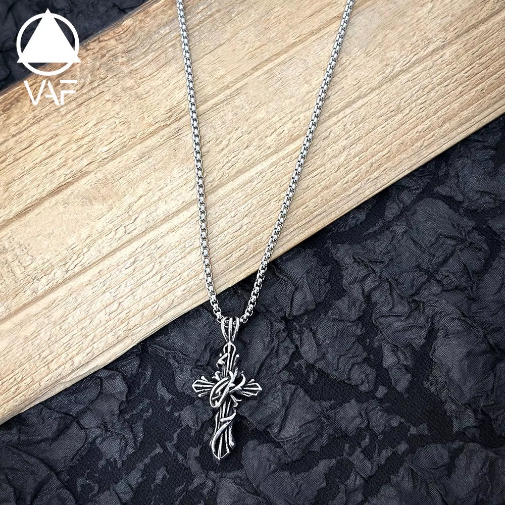 VAF Dornen-Umwickeltes Edelstahl-Kreuz Anhänger-Halskette | Vintage Gothic-Schmuck Geeignet Für Männer Und Frauen