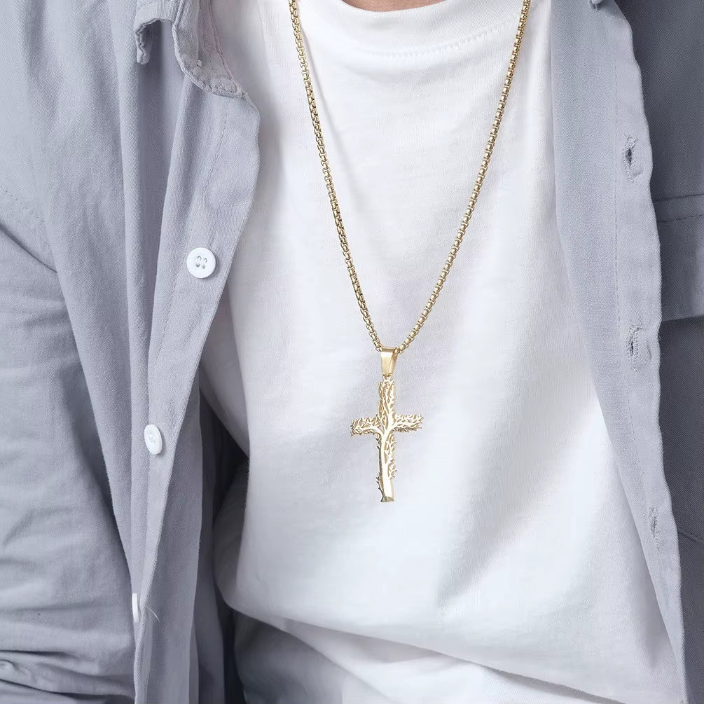 Nordic Forged Tree of Life Cross Pendant Handmade Necklace