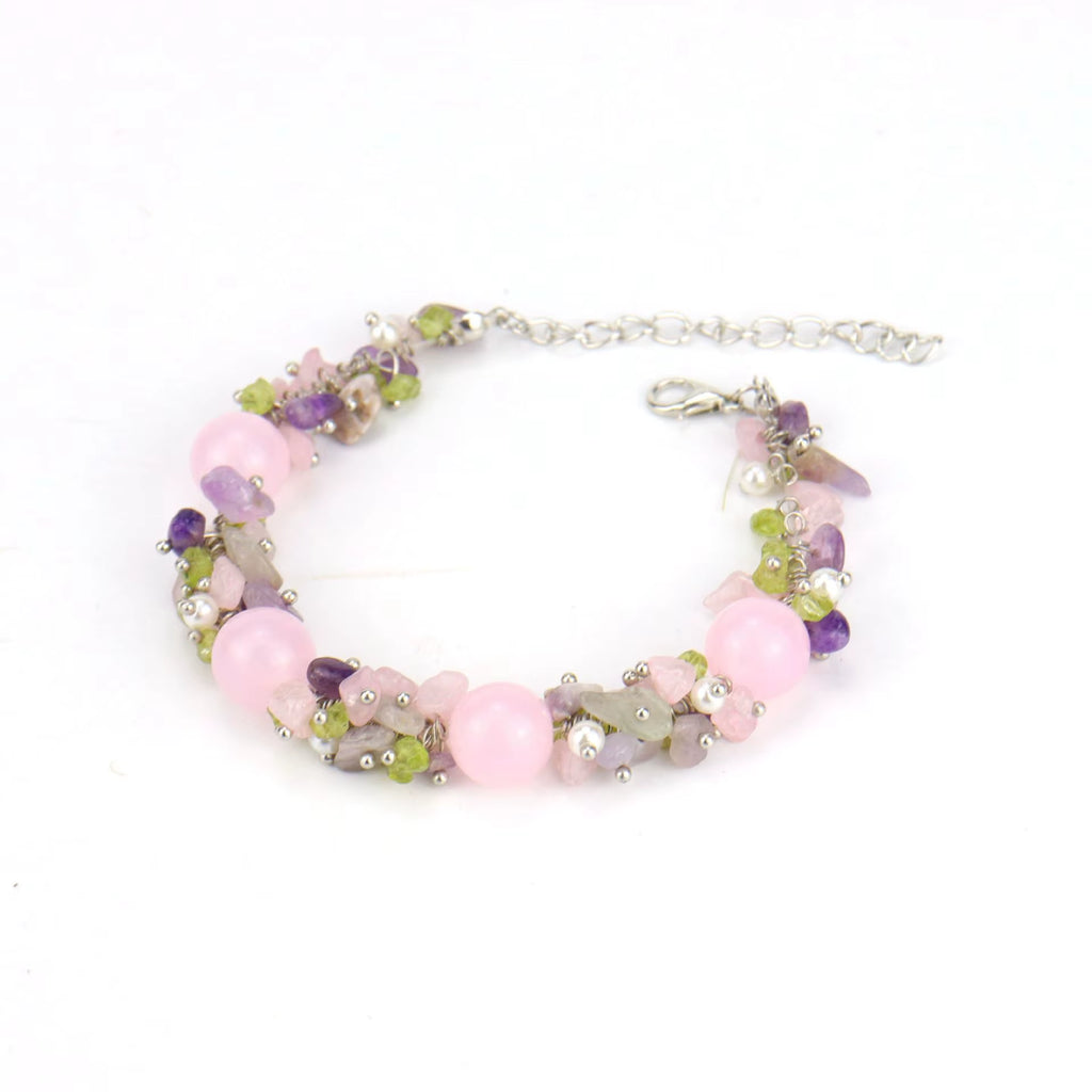 New Trendy Natural Crystal Gravel Amethyst Flower for Bracelet Adjustable B56 Geometric Couple for Bracelet