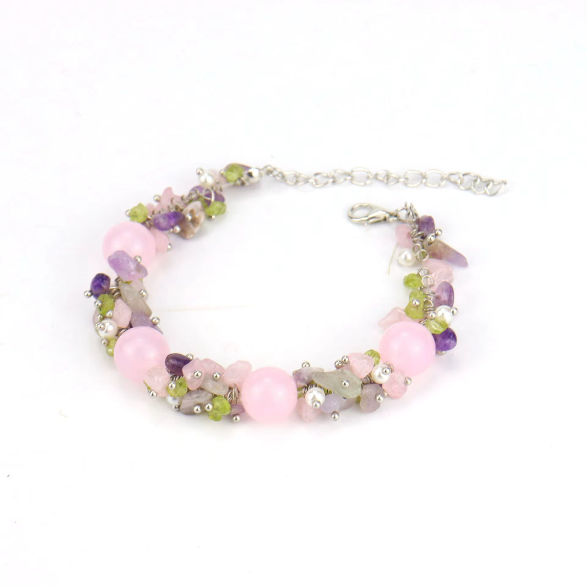 New Trendy Natural Crystal Gravel Amethyst Flower for Bracelet Adjustable B56 Geometric Couple for Bracelet