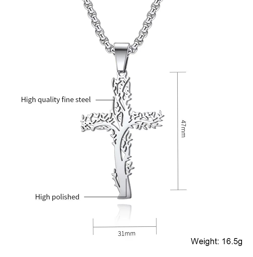 Nordic Forged Tree of Life Cross Pendant Handmade Necklace