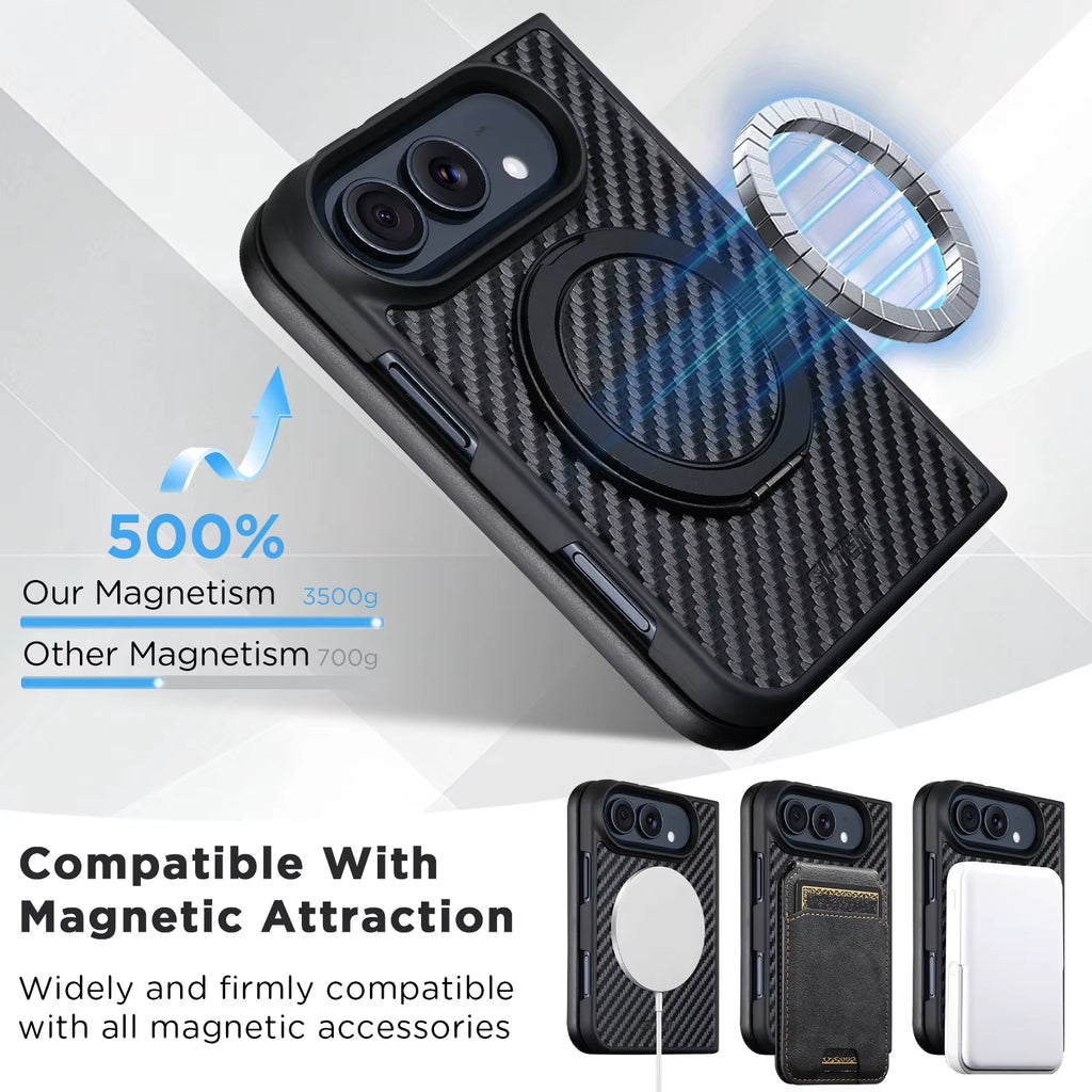 iPhone Duo Phone Case Magnet Wireless Charging 360° Rotating Stand Ring Buckle Faux Leather
