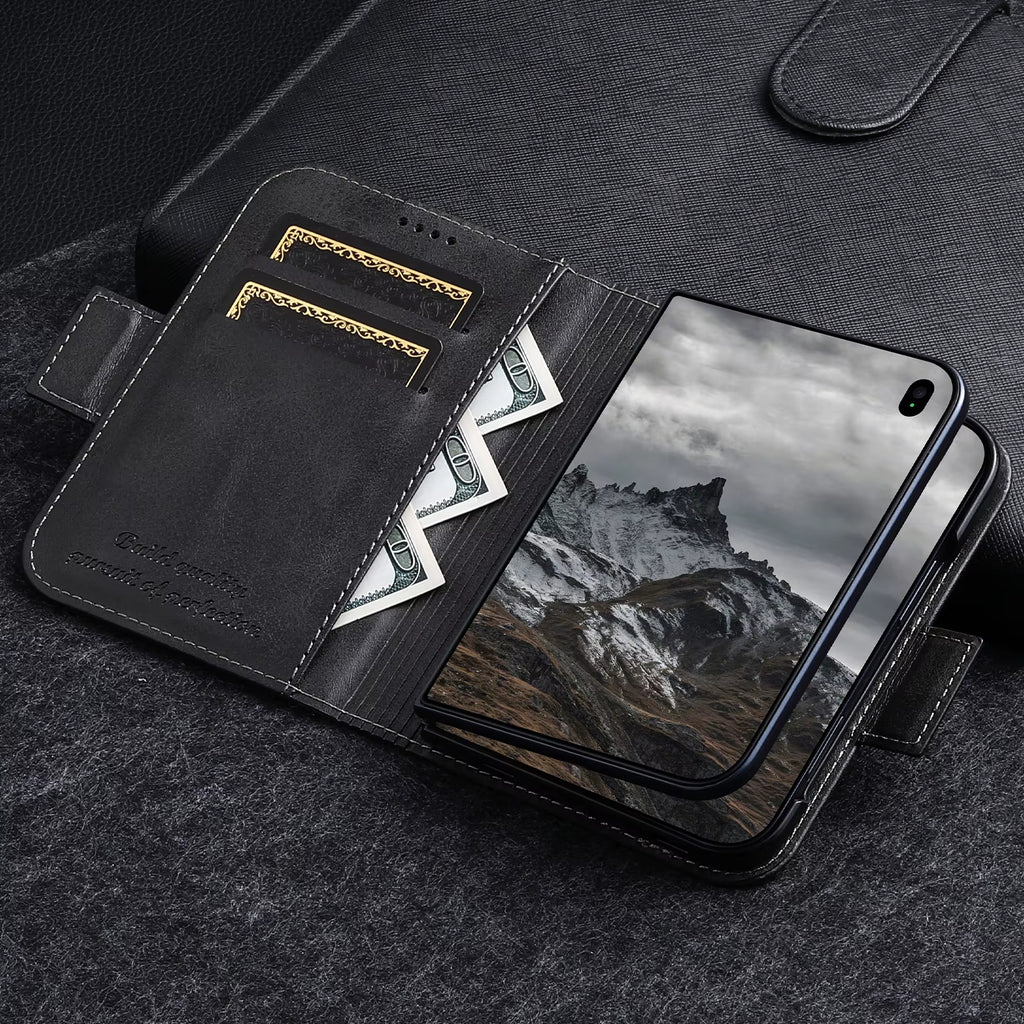 iPhone Duo Phone Case Magnet Buckle Card Holder Stand Flip Cover Wallet Faux Leather
