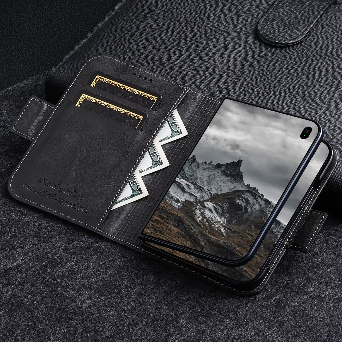 iPhone Duo Phone Case Magnet Buckle Card Holder Stand Flip Cover Wallet Faux Leather
