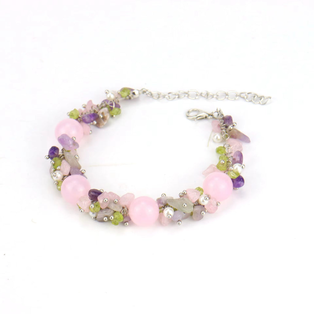 New Trendy Natural Crystal Gravel Amethyst Flower for Bracelet Adjustable B56 Geometric Couple for Bracelet