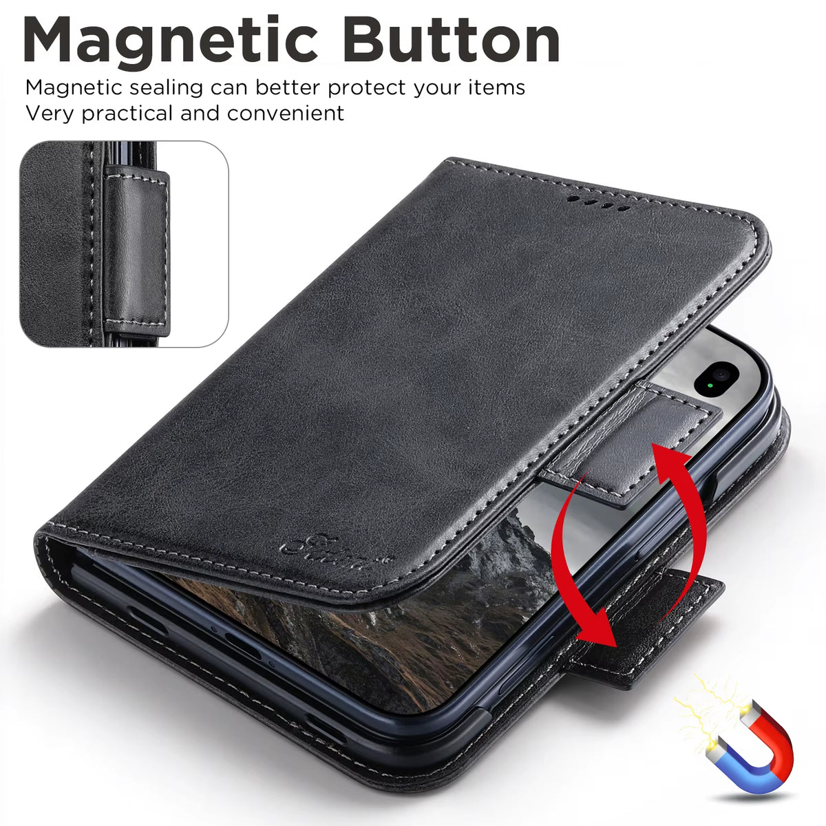 iPhone Duo Phone Case Magnet Buckle Card Holder Stand Flip Cover Wallet Faux Leather
