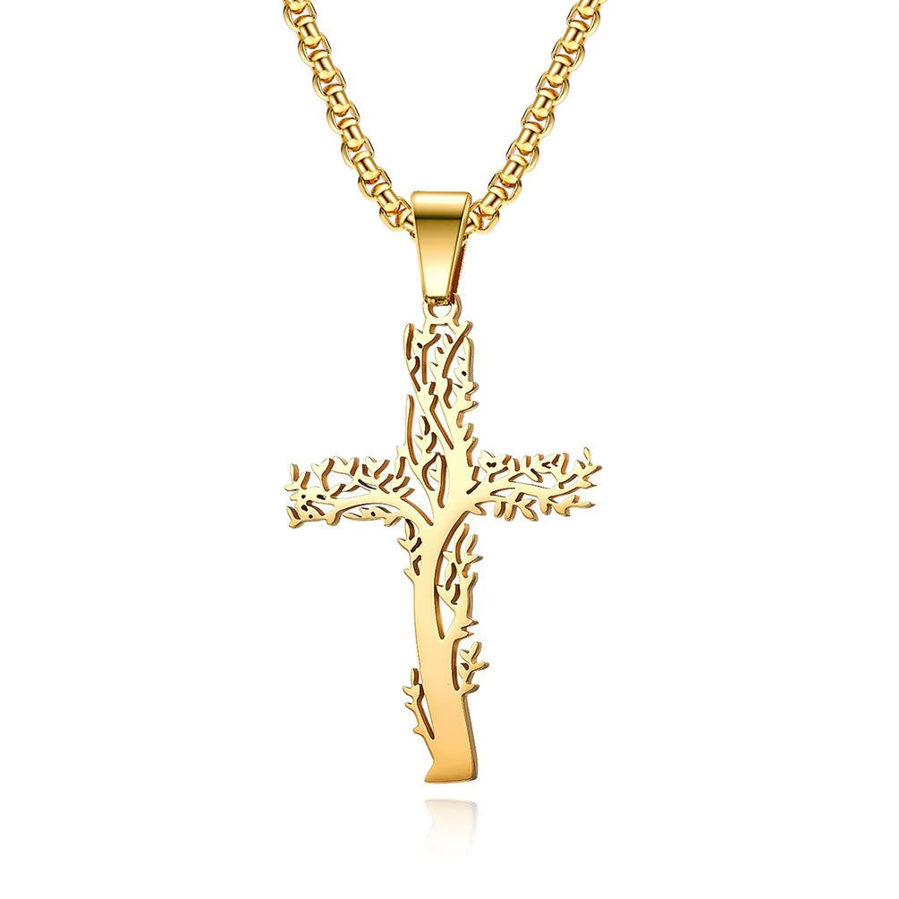 Nordic Forged Tree of Life Cross Pendant Handmade Necklace