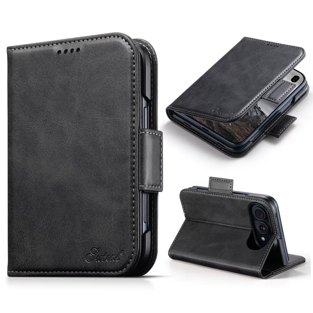 iPhone Duo Phone Case Magnet Buckle Card Holder Stand Flip Cover Wallet Faux Leather
