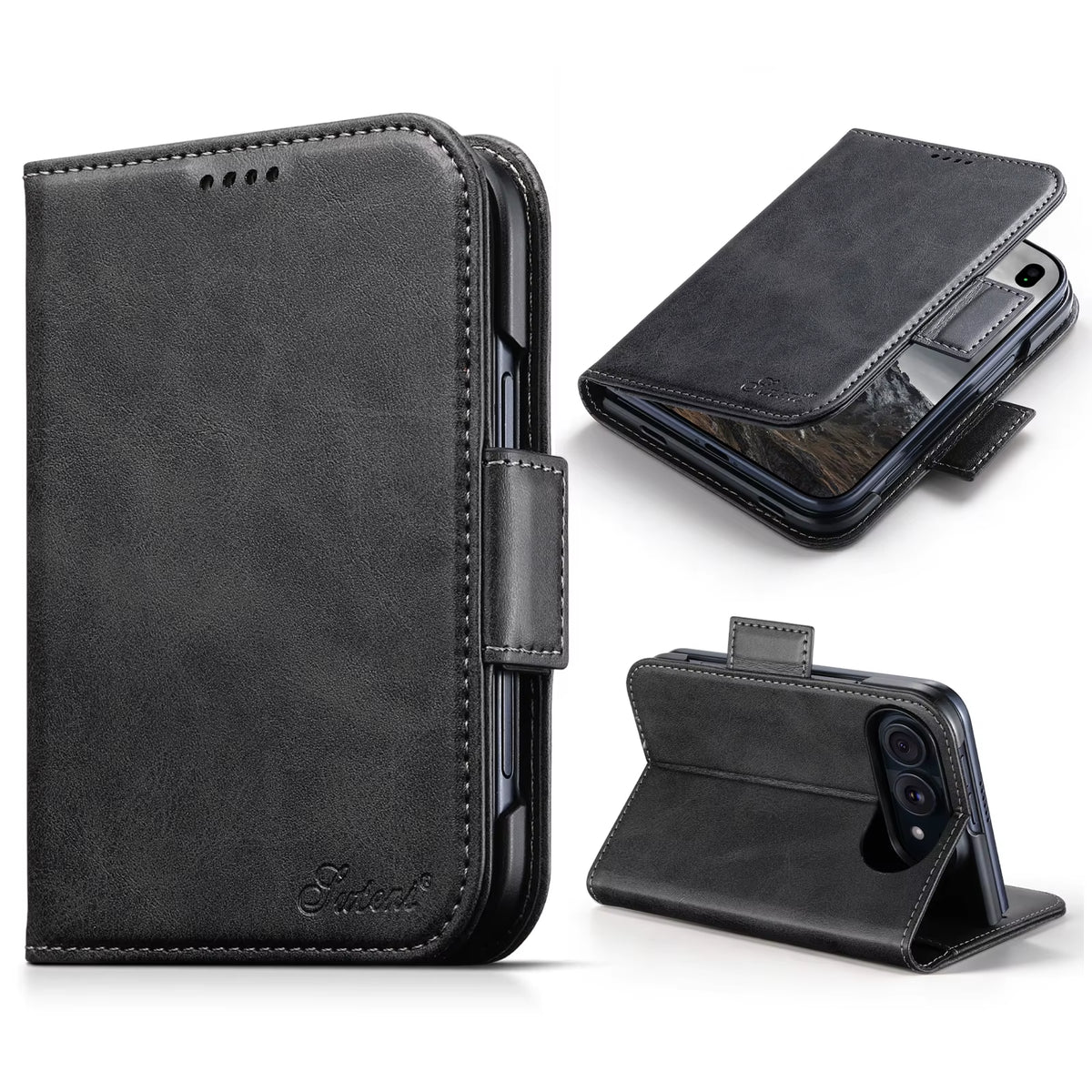 iPhone Duo Phone Case Magnet Buckle Card Holder Stand Flip Cover Wallet Faux Leather