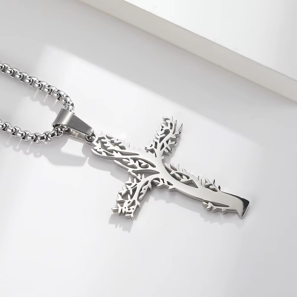 Nordic Forged Tree of Life Cross Pendant Handmade Necklace