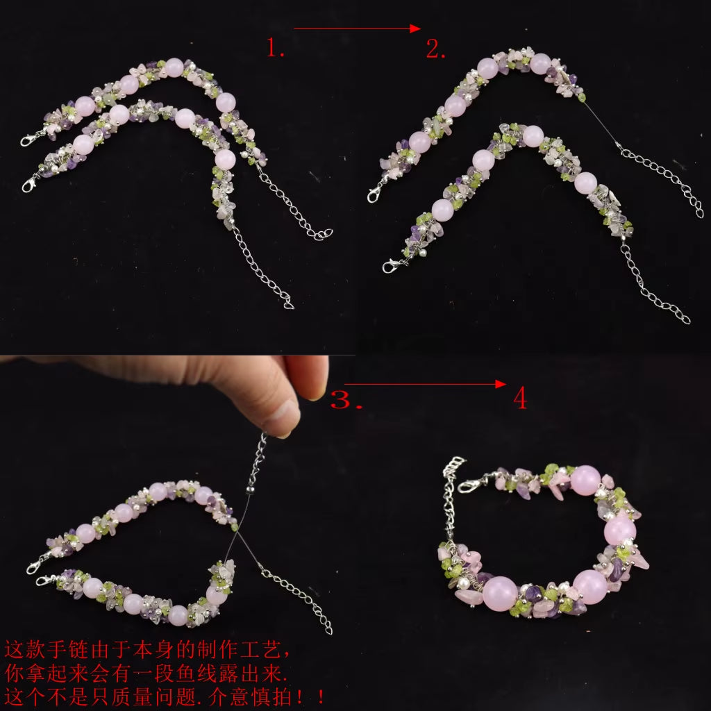 New Trendy Natural Crystal Gravel Amethyst Flower for Bracelet Adjustable B56 Geometric Couple for Bracelet