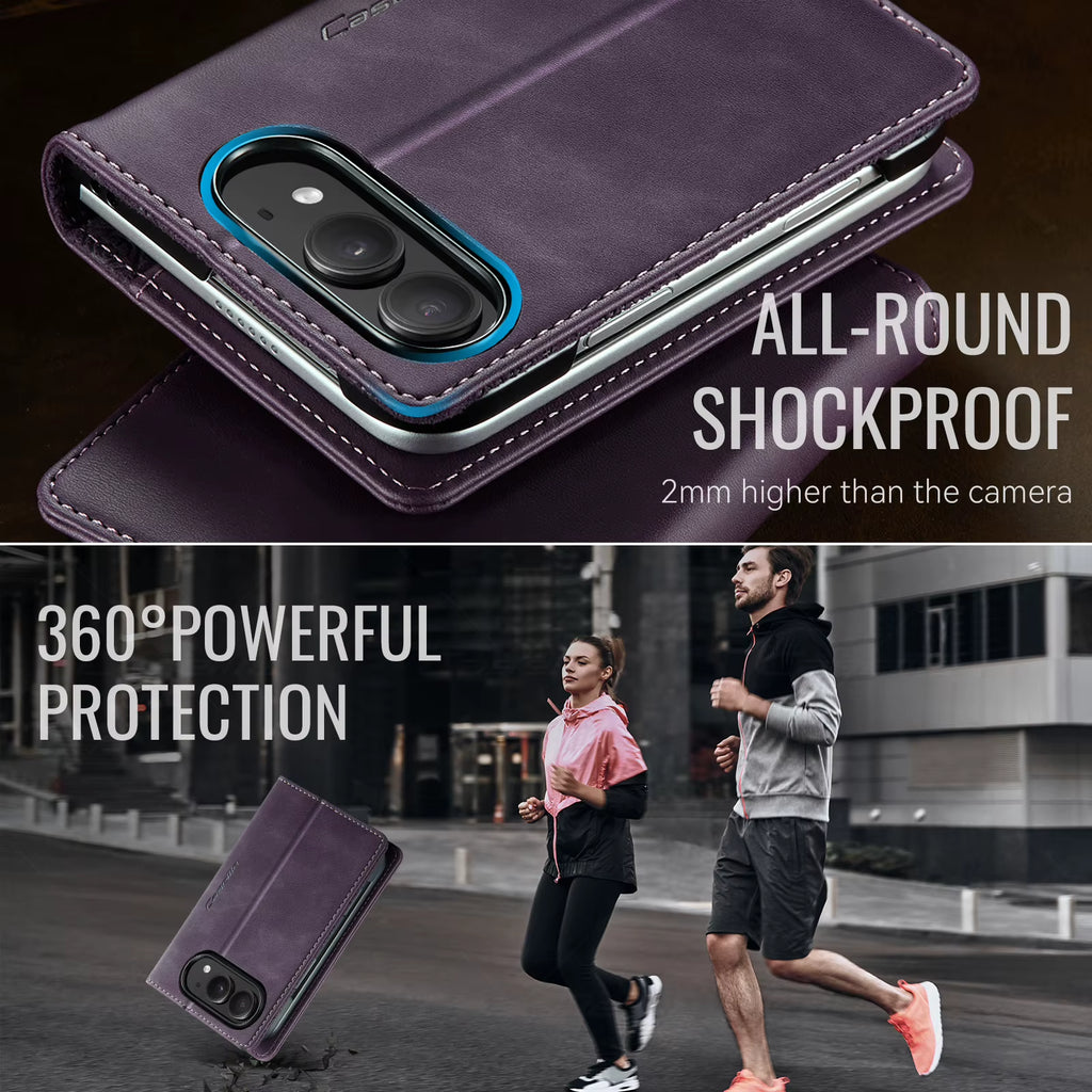 Caseme 023 Retro Leather Wallet Phone Case for iPhone Duo RFID-Blocking Magnetic Flip Cover Card Slots Kickstand Protective Case