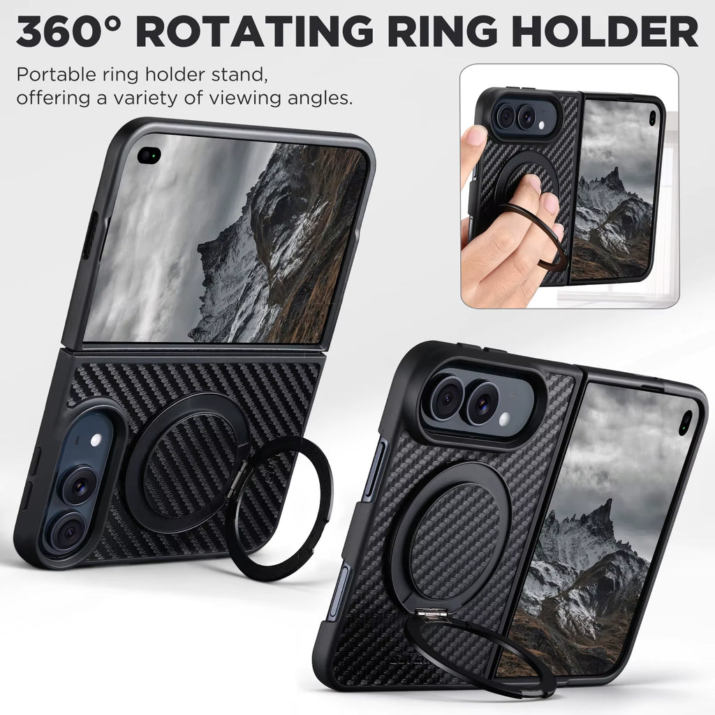 iPhone Duo Phone Case Magnet Wireless Charging 360° Rotating Stand Ring Buckle Faux Leather