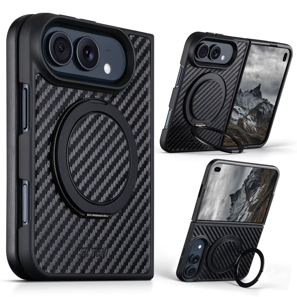 iPhone Duo Phone Case Magnet Wireless Charging 360° Rotating Stand Ring Buckle Faux Leather