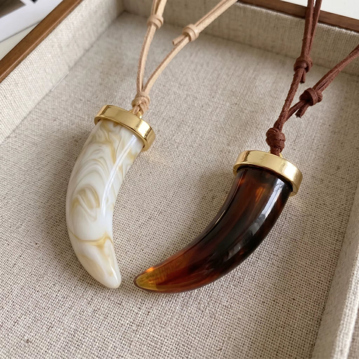 Vintage Wolf Tooth Pendant Necklace with Adjustable Woven Suede Cord, Tribal Style Bohemian Daily Layering Jewelry for Women