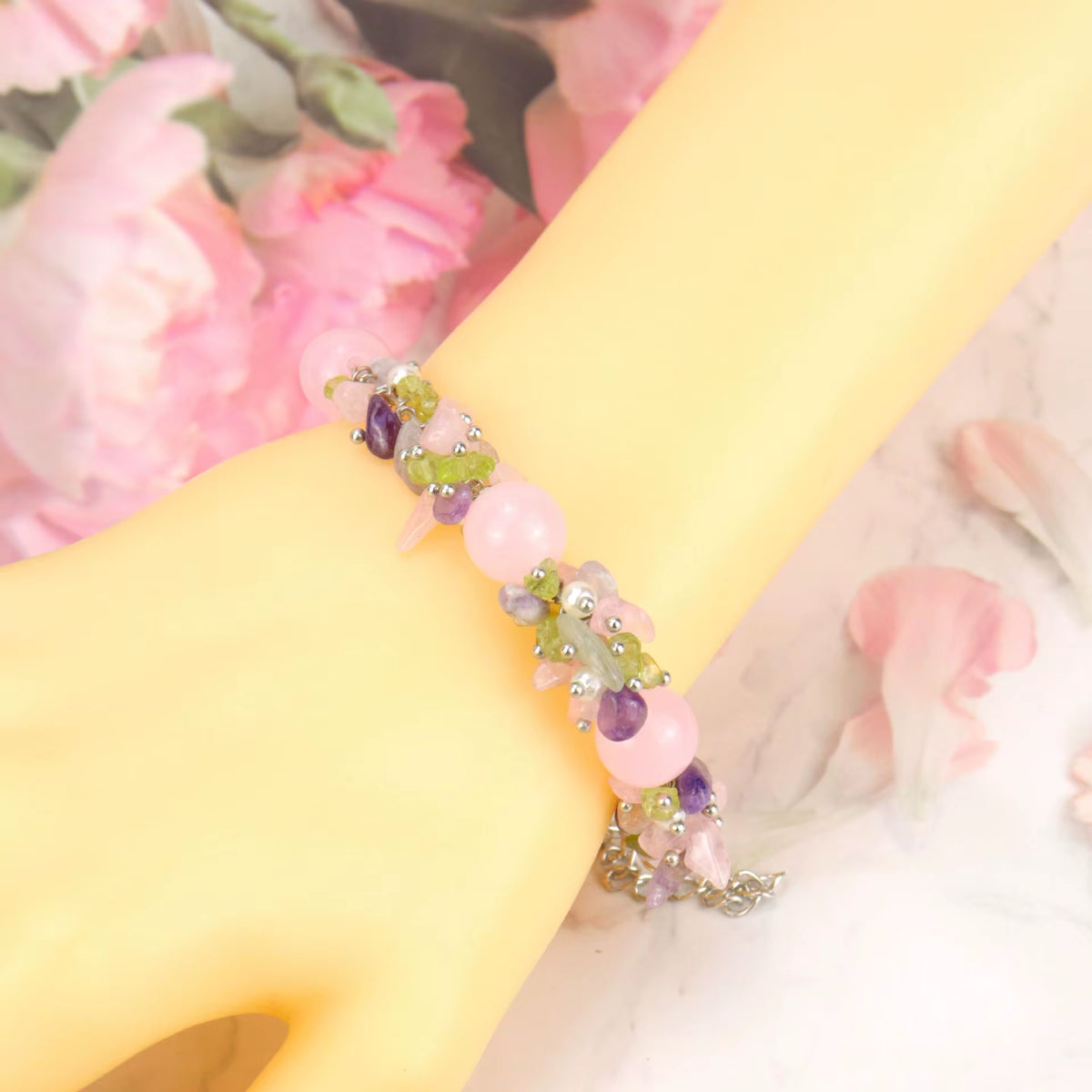 New Trendy Natural Crystal Gravel Amethyst Flower for Bracelet Adjustable B56 Geometric Couple for Bracelet