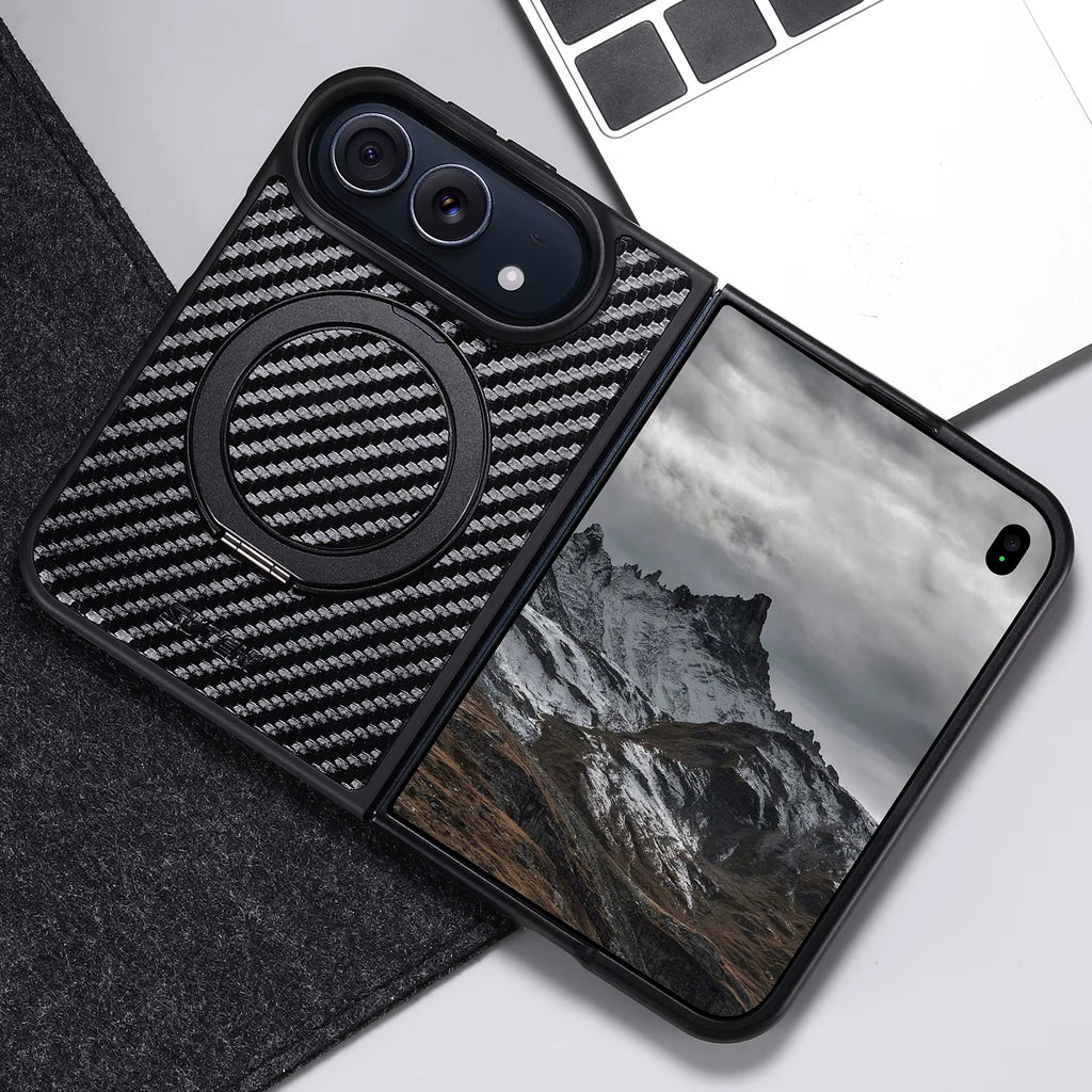 iPhone Duo Phone Case Magnet Wireless Charging 360° Rotating Stand Ring Buckle Faux Leather