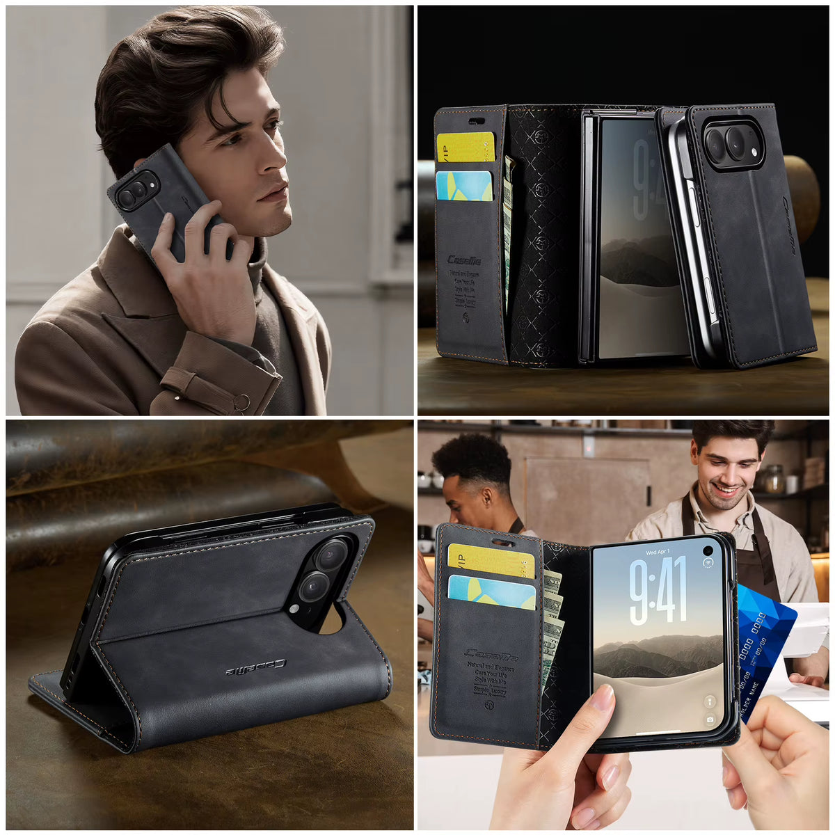 Caseme 023 Retro Leather Wallet Phone Case for iPhone Duo RFID-Blocking Magnetic Flip Cover Card Slots Kickstand Protective Case