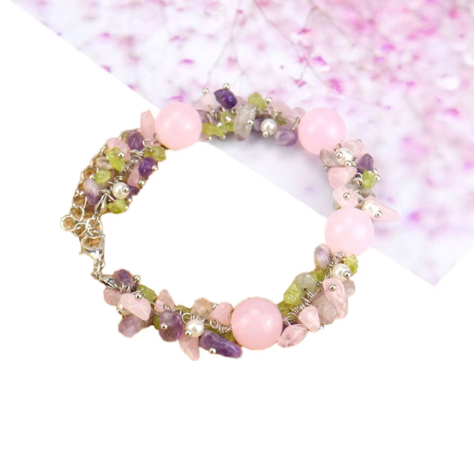 New Trendy Natural Crystal Gravel Amethyst Flower for Bracelet Adjustable B56 Geometric Couple for Bracelet