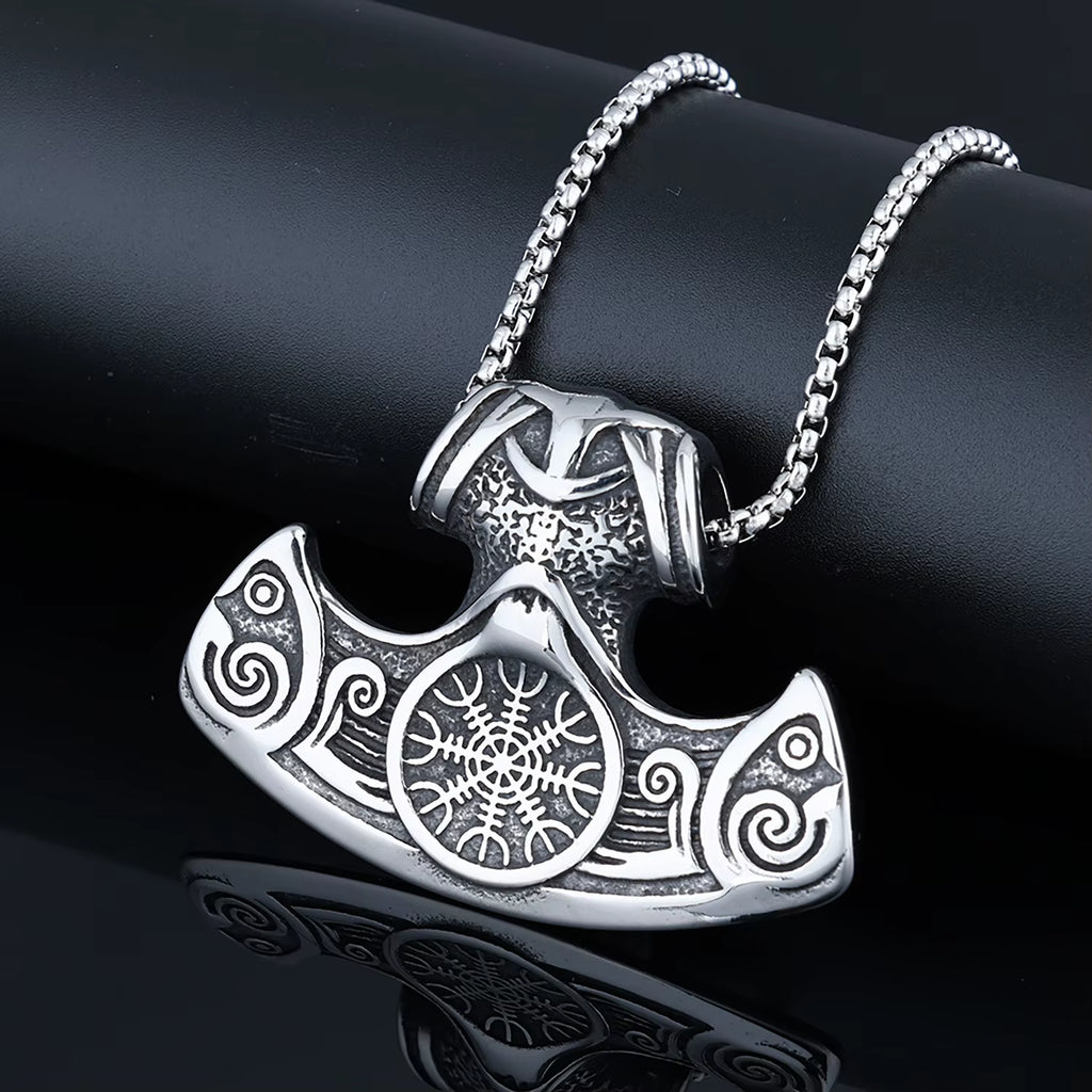 Viking Series Thor's Hammer Stainless Steel Pendant Vintage Nordic Trendy Bamboo Chain