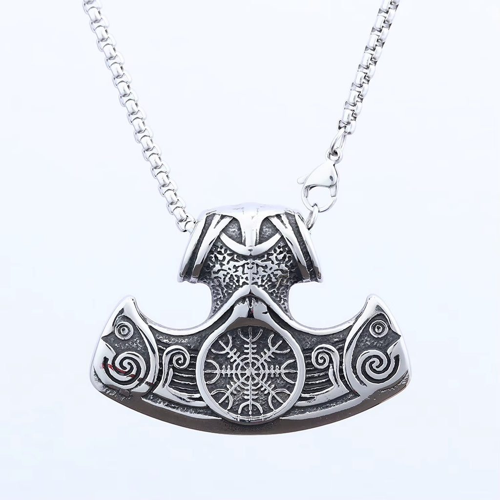 Viking Series Thor's Hammer Stainless Steel Pendant Vintage Nordic Trendy Bamboo Chain