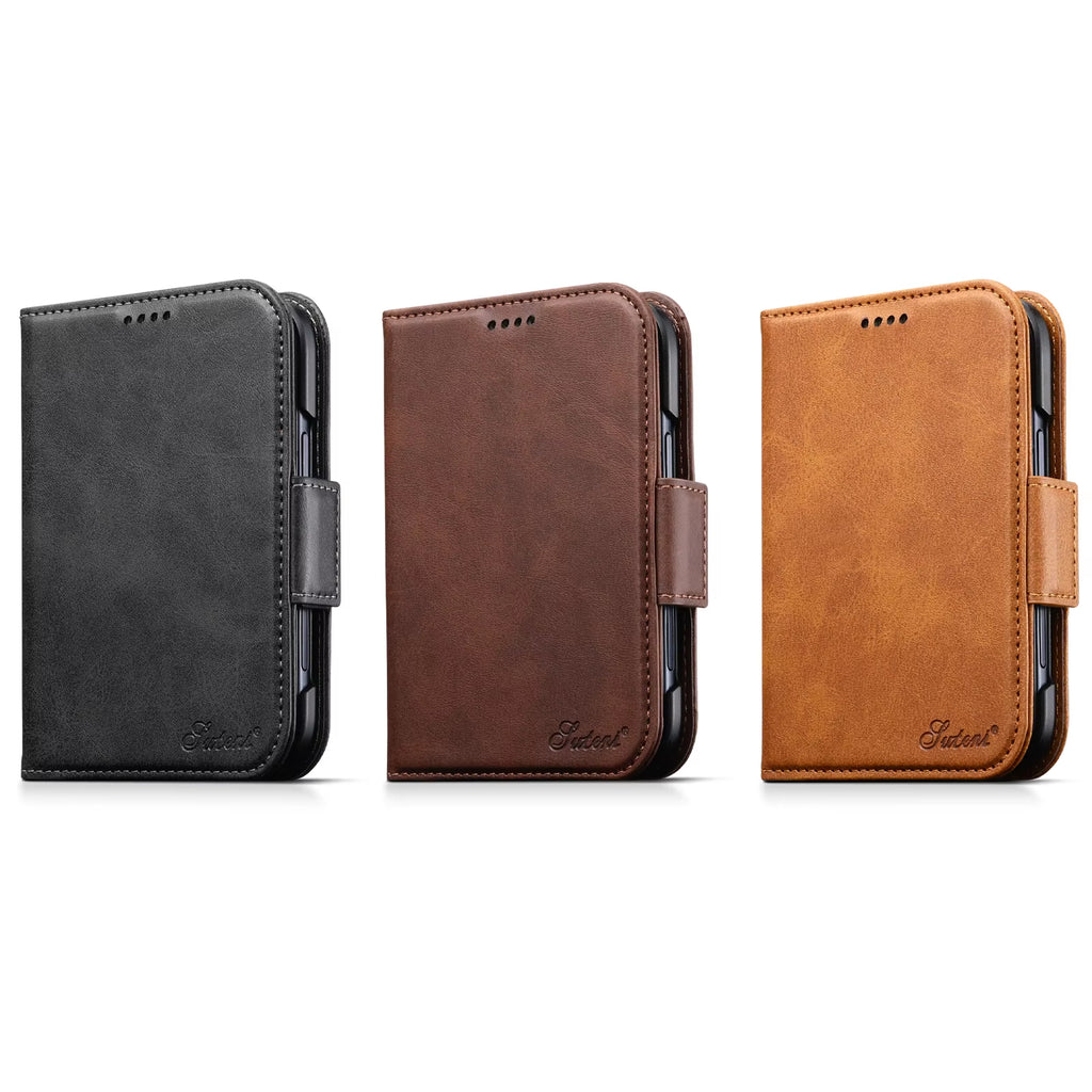 iPhone Duo Phone Case Magnet Buckle Card Holder Stand Flip Cover Wallet Faux Leather