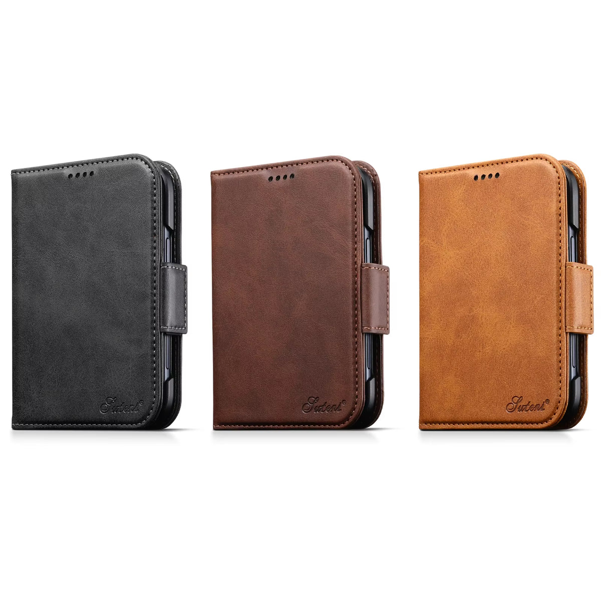 iPhone Duo Phone Case Magnet Buckle Card Holder Stand Flip Cover Wallet Faux Leather