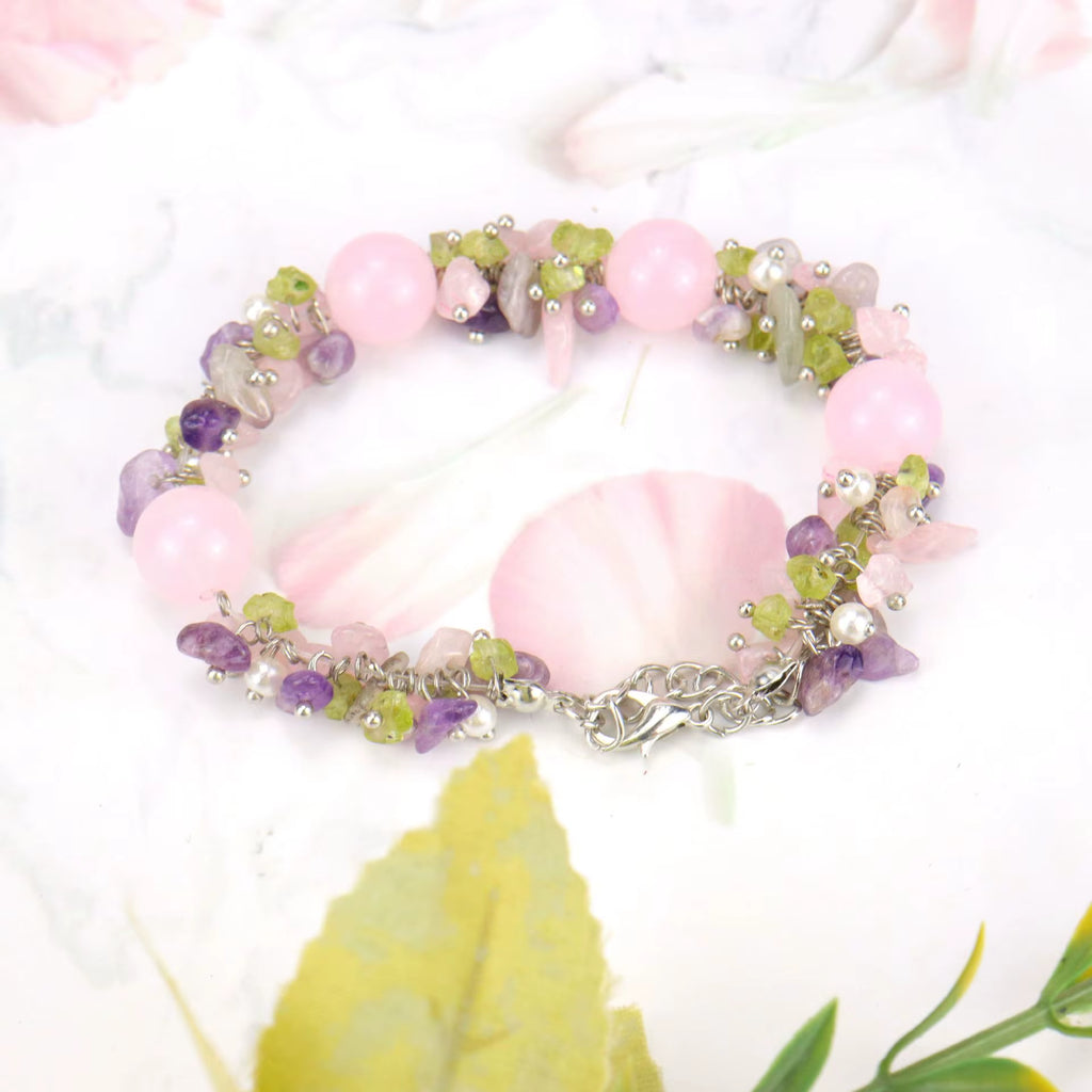 New Trendy Natural Crystal Gravel Amethyst Flower for Bracelet Adjustable B56 Geometric Couple for Bracelet