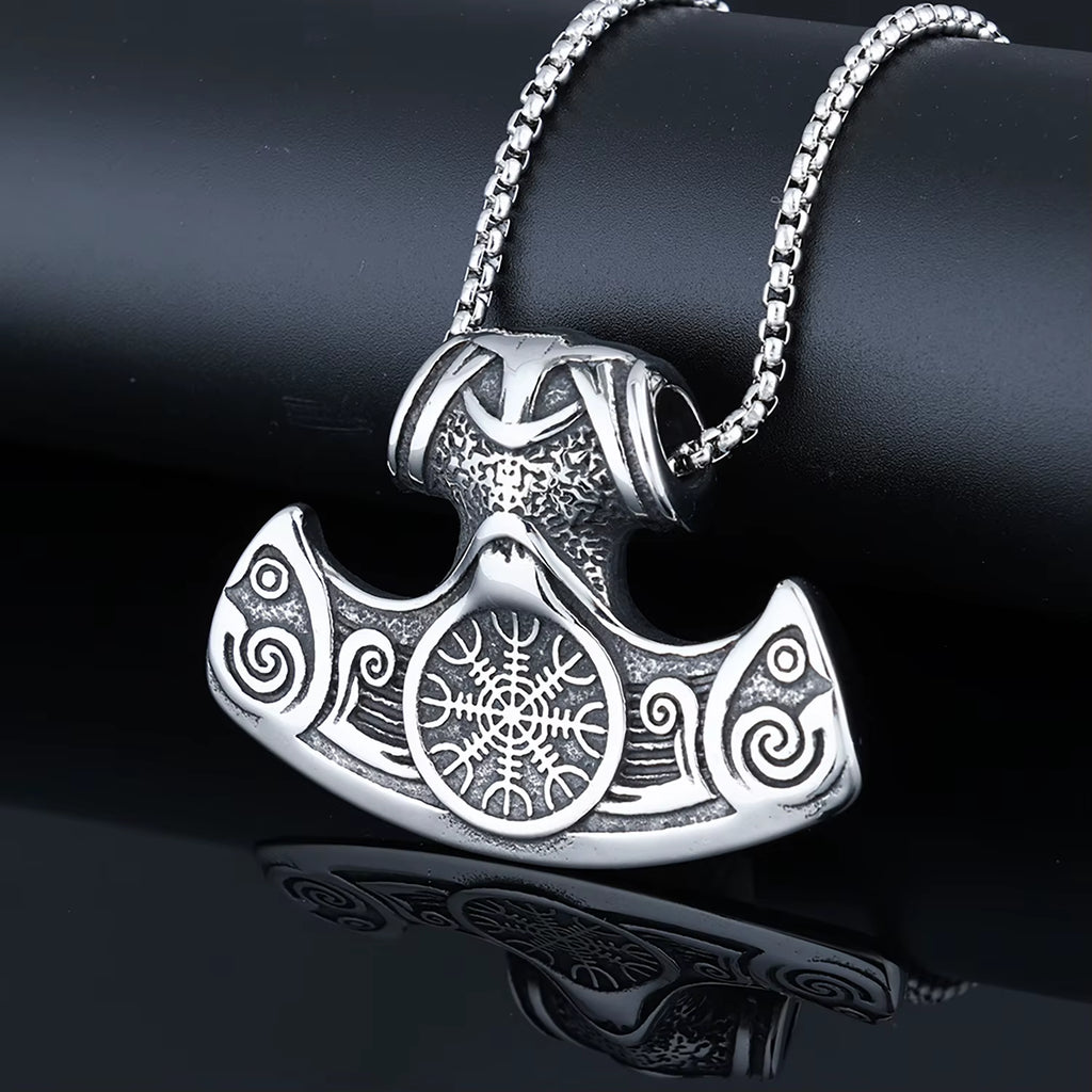 Viking Series Thor's Hammer Stainless Steel Pendant Vintage Nordic Trendy Bamboo Chain