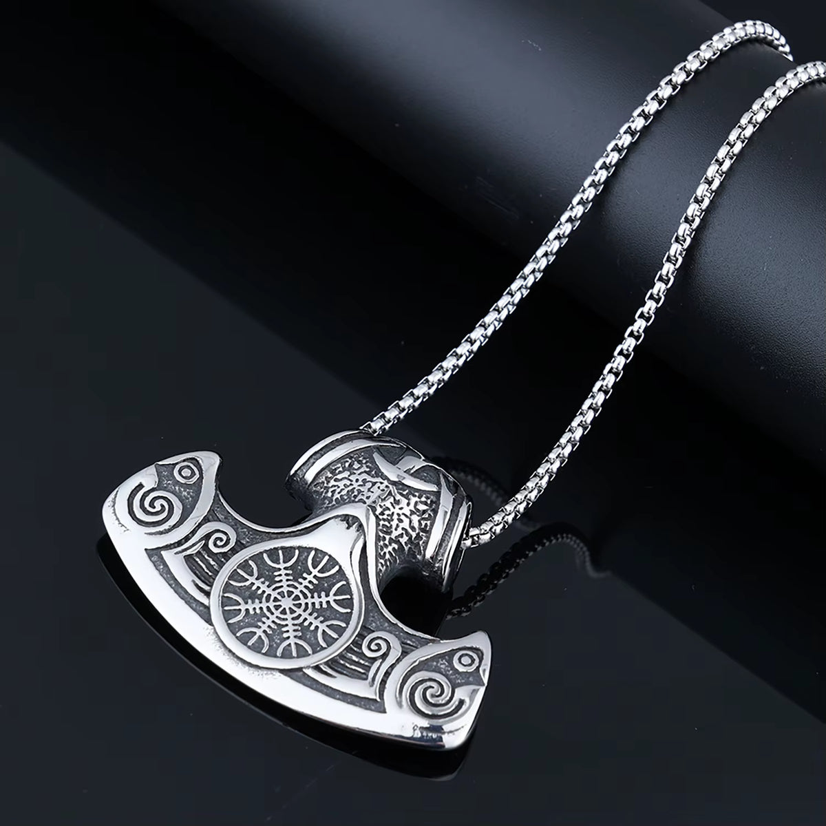 Viking Series Thor's Hammer Stainless Steel Pendant Vintage Nordic Trendy Bamboo Chain
