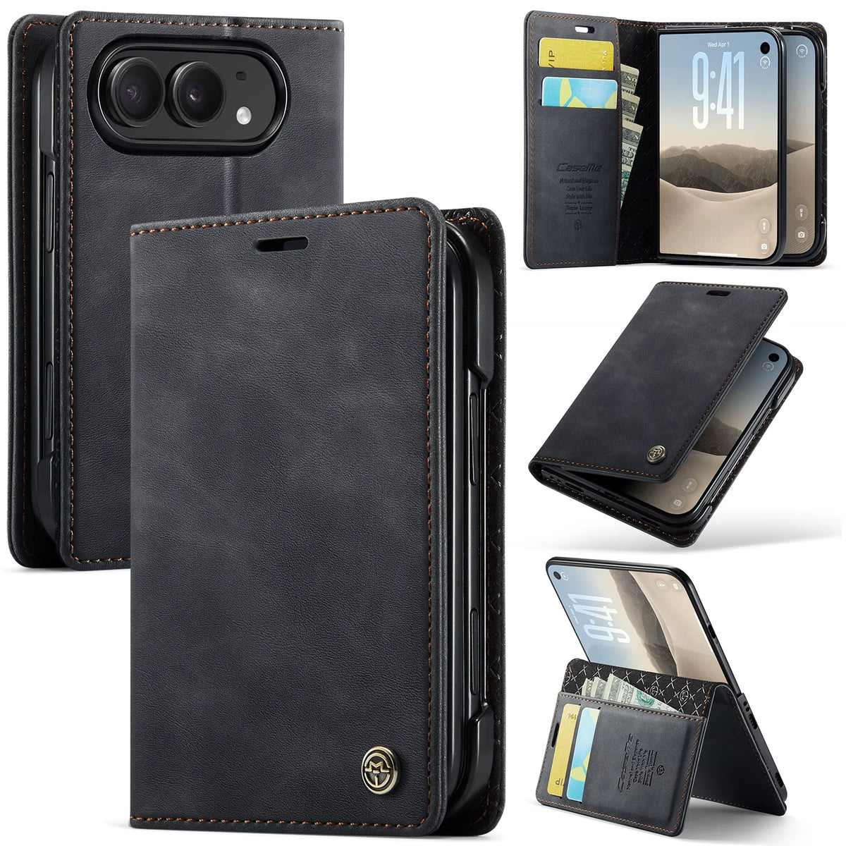 Caseme 023 Retro Leather Wallet Phone Case for iPhone Duo RFID-Blocking Magnetic Flip Cover Card Slots Kickstand Protective Case