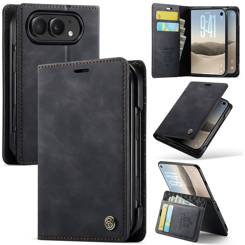 Caseme 023 Retro Leather Wallet Phone Case for iPhone Duo RFID-Blocking Magnetic Flip Cover Card Slots Kickstand Protective Case