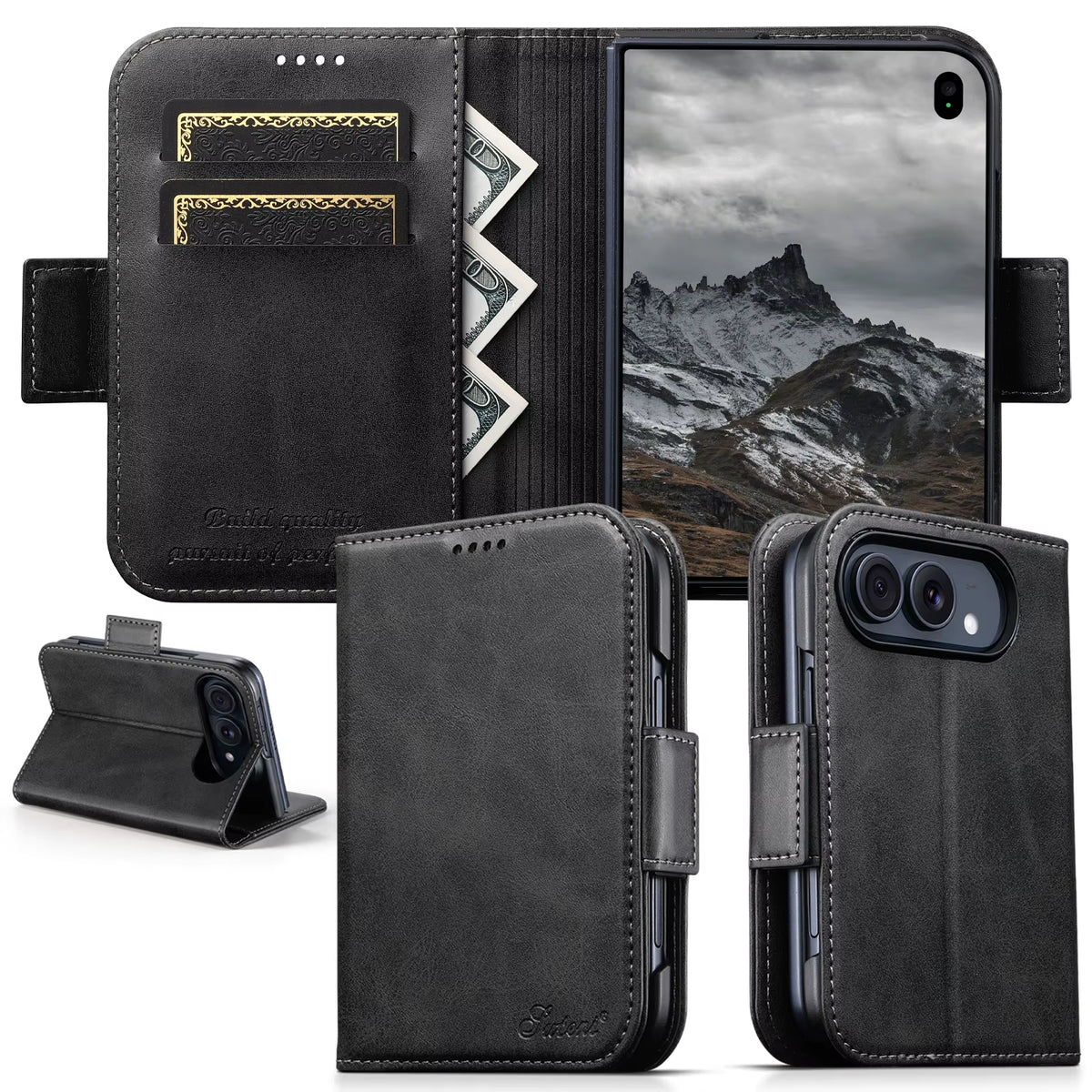 iPhone Duo Phone Case Magnet Buckle Card Holder Stand Flip Cover Wallet Faux Leather