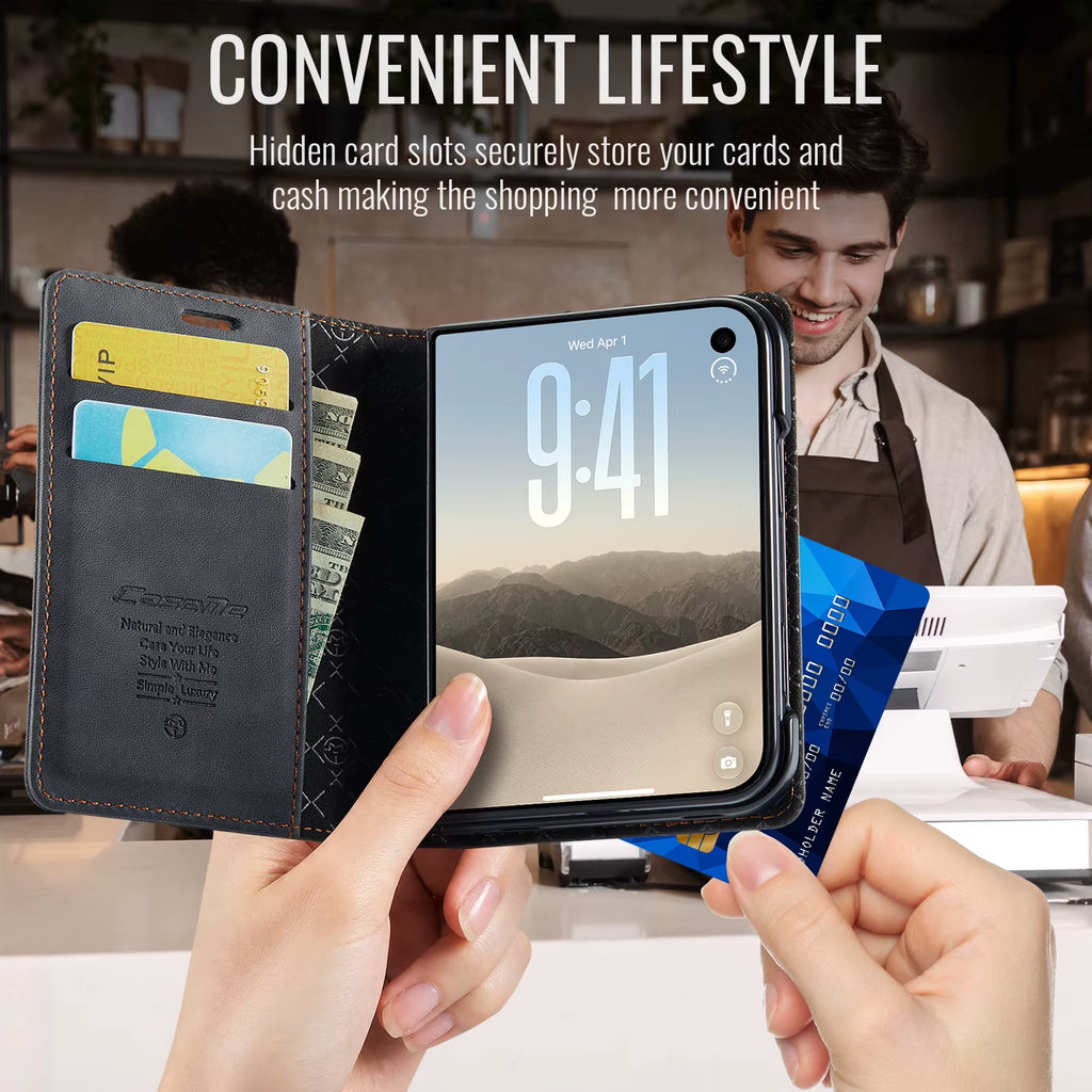 Caseme 023 Retro Leather Wallet Phone Case for iPhone Duo RFID-Blocking Magnetic Flip Cover Card Slots Kickstand Protective Case